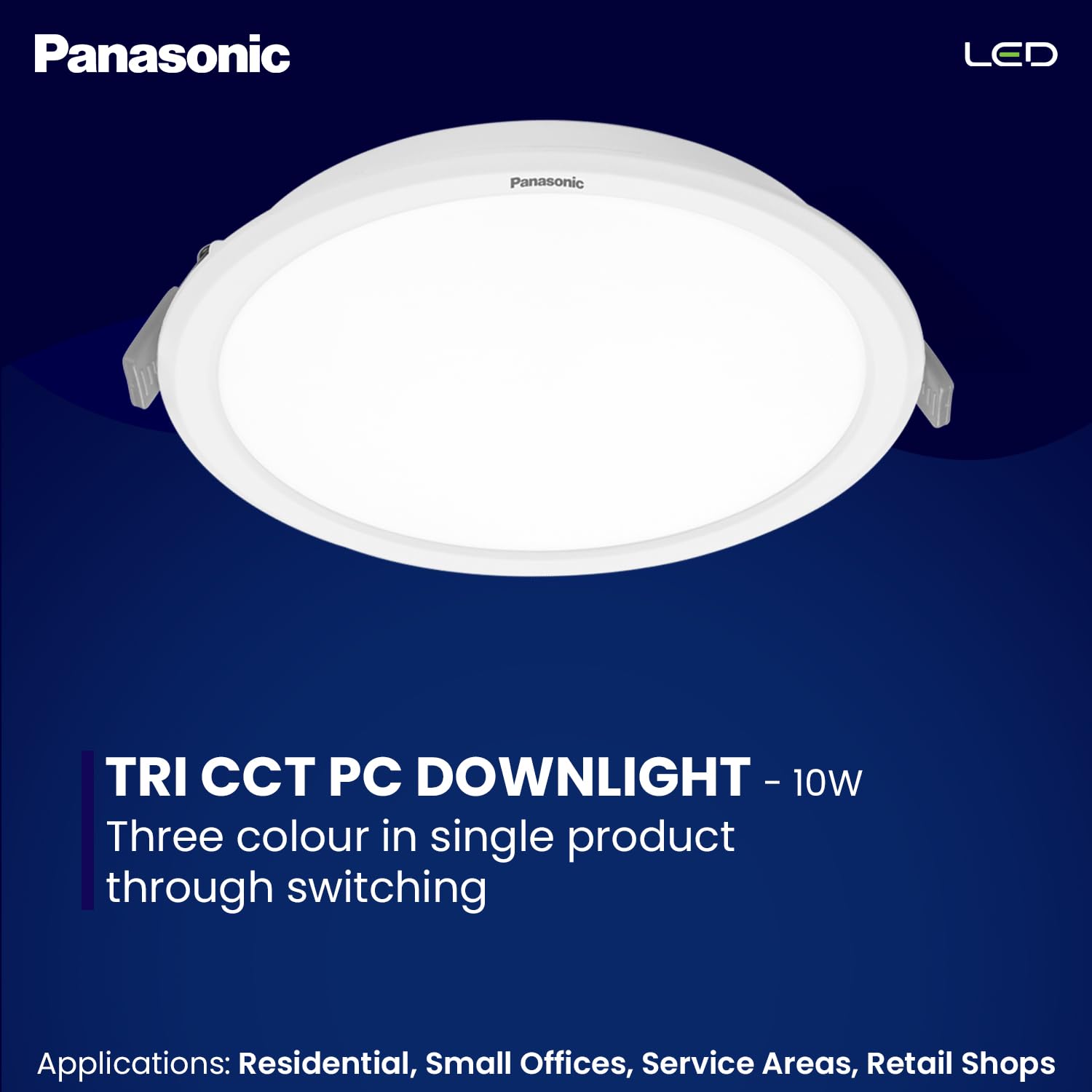 Panasonic 10W 3 in 1 Colour Led Round Downlight, Tri Colour